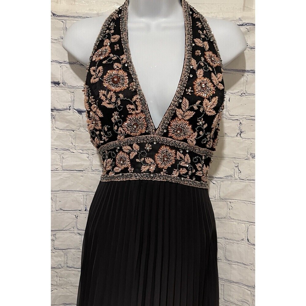 Gray and peach beaded bodice halter prom formal gown dress ombre Size 2/4 - Picture 3 of 7